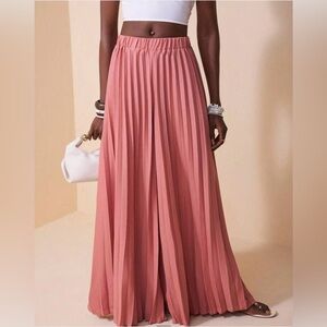 SHEIN Pink Pleated Maxi Skirt Resort Wear(0036)